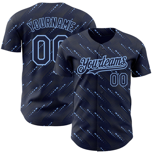 Custom Navy Light Blue 3D Pattern Design Slant Lines Authentic Baseball Jersey - Main View