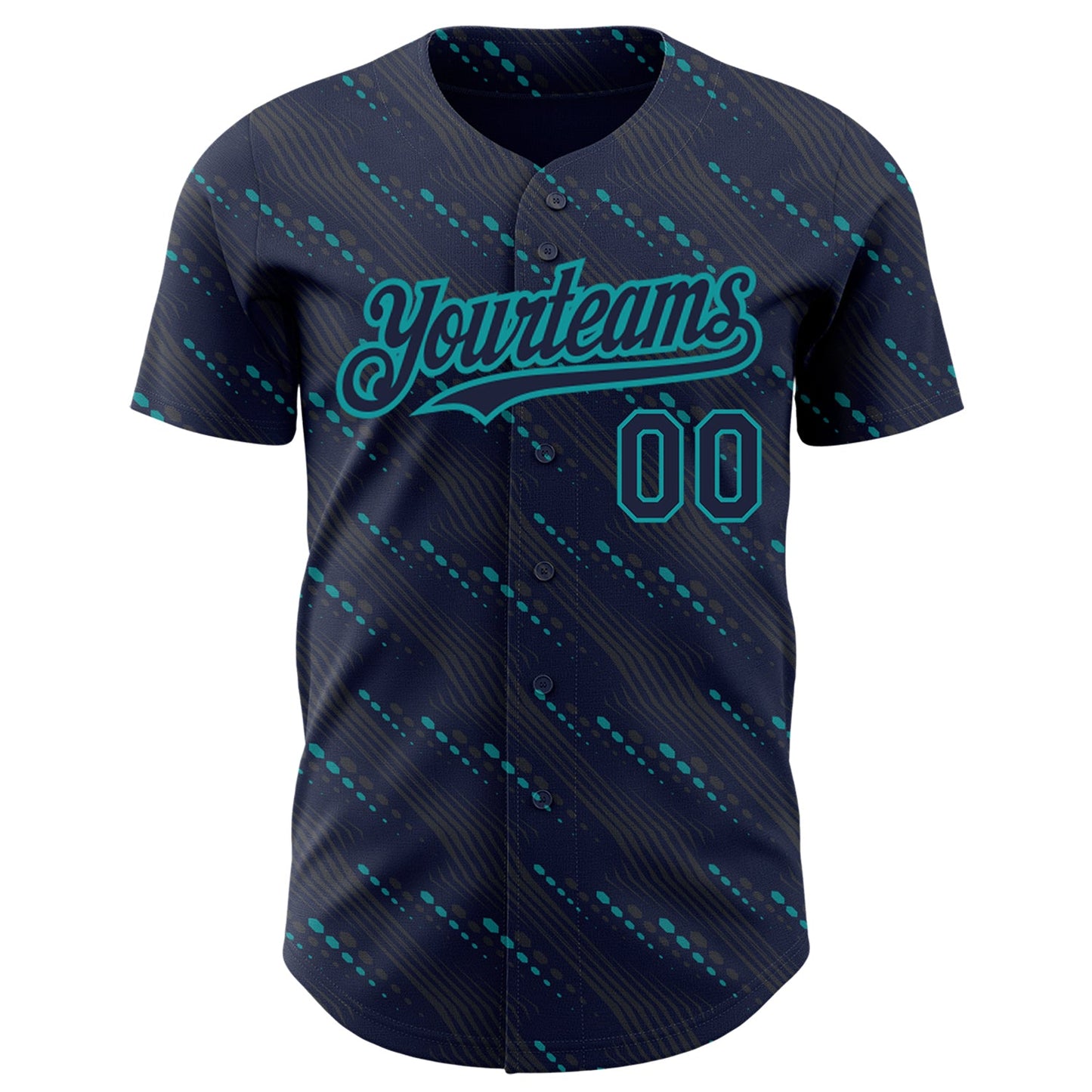 Custom Navy Teal 3D Pattern Design Slant Lines Authentic Baseball Jersey view 2