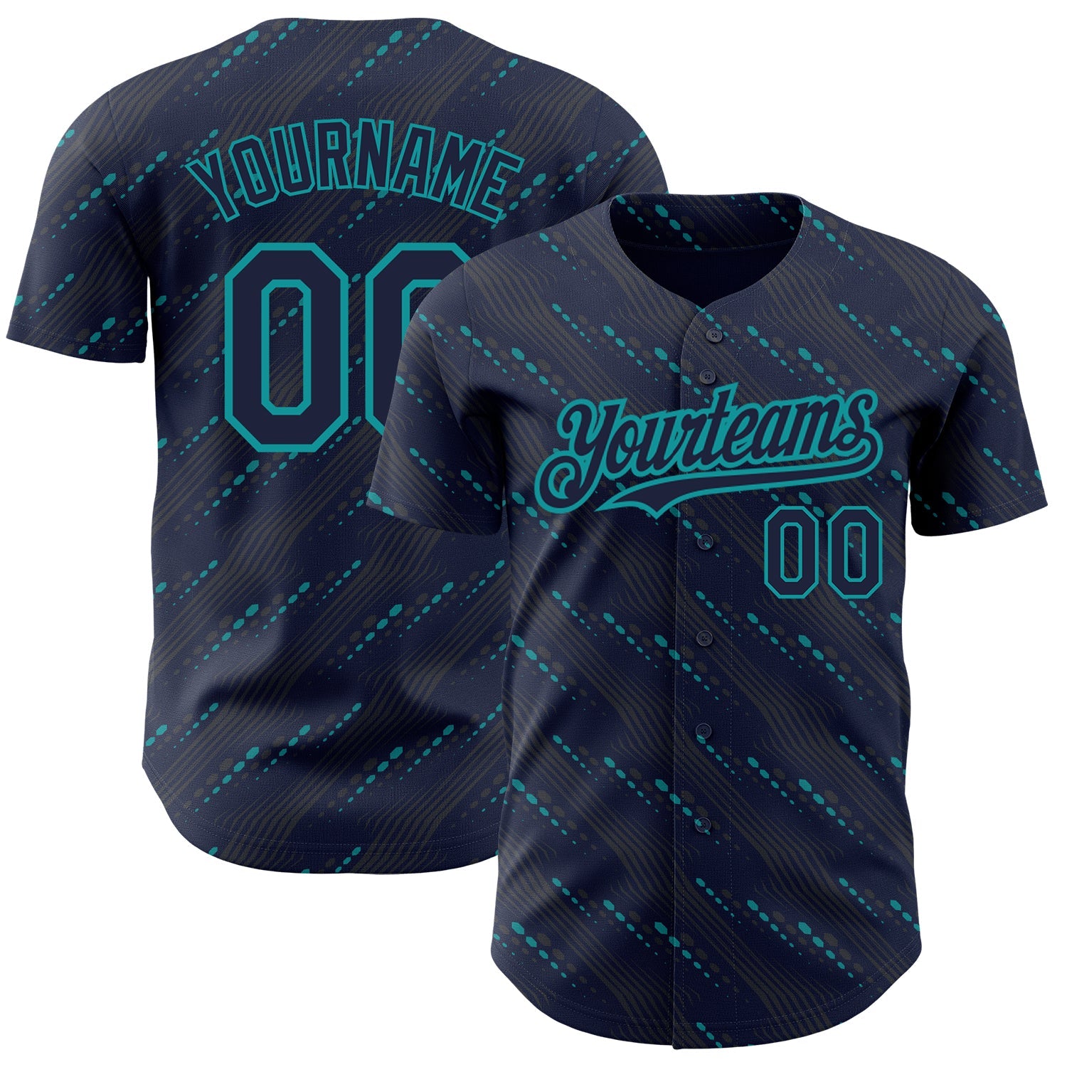 Custom Navy Teal 3D Pattern Design Slant Lines Authentic Baseball Jersey - Main View