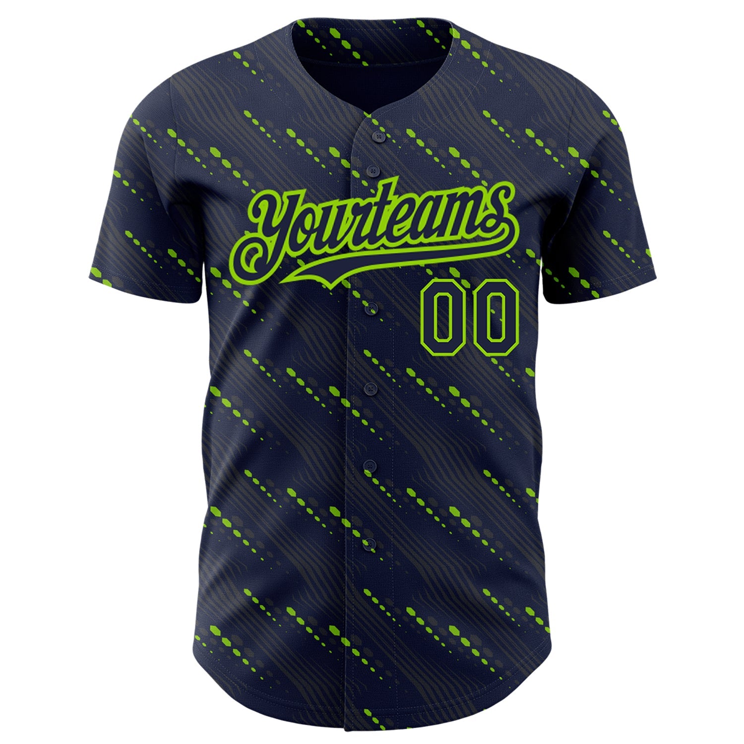 Custom Navy Neon Green 3D Pattern Design Slant Lines Authentic Baseball Jersey view 2