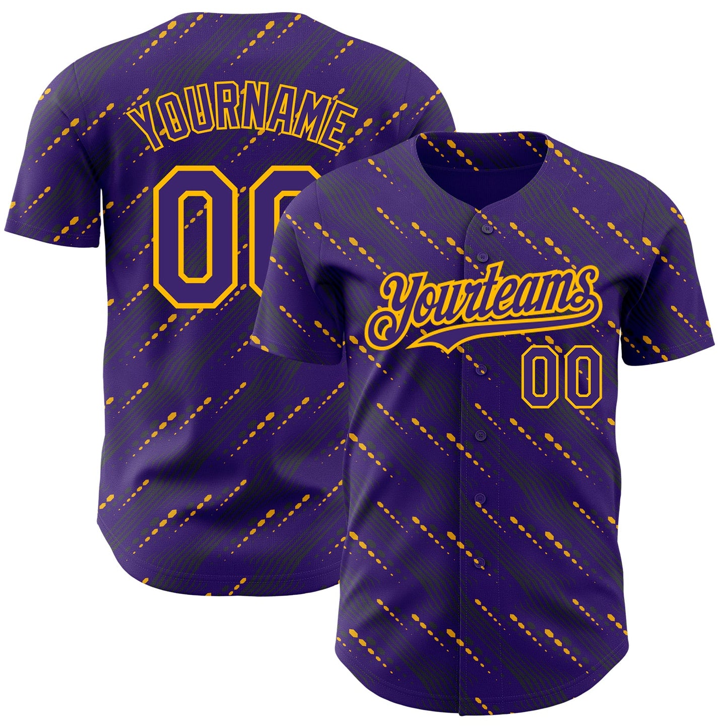 Custom Purple Gold 3D Pattern Design Slant Lines Authentic Baseball Jersey - Main View