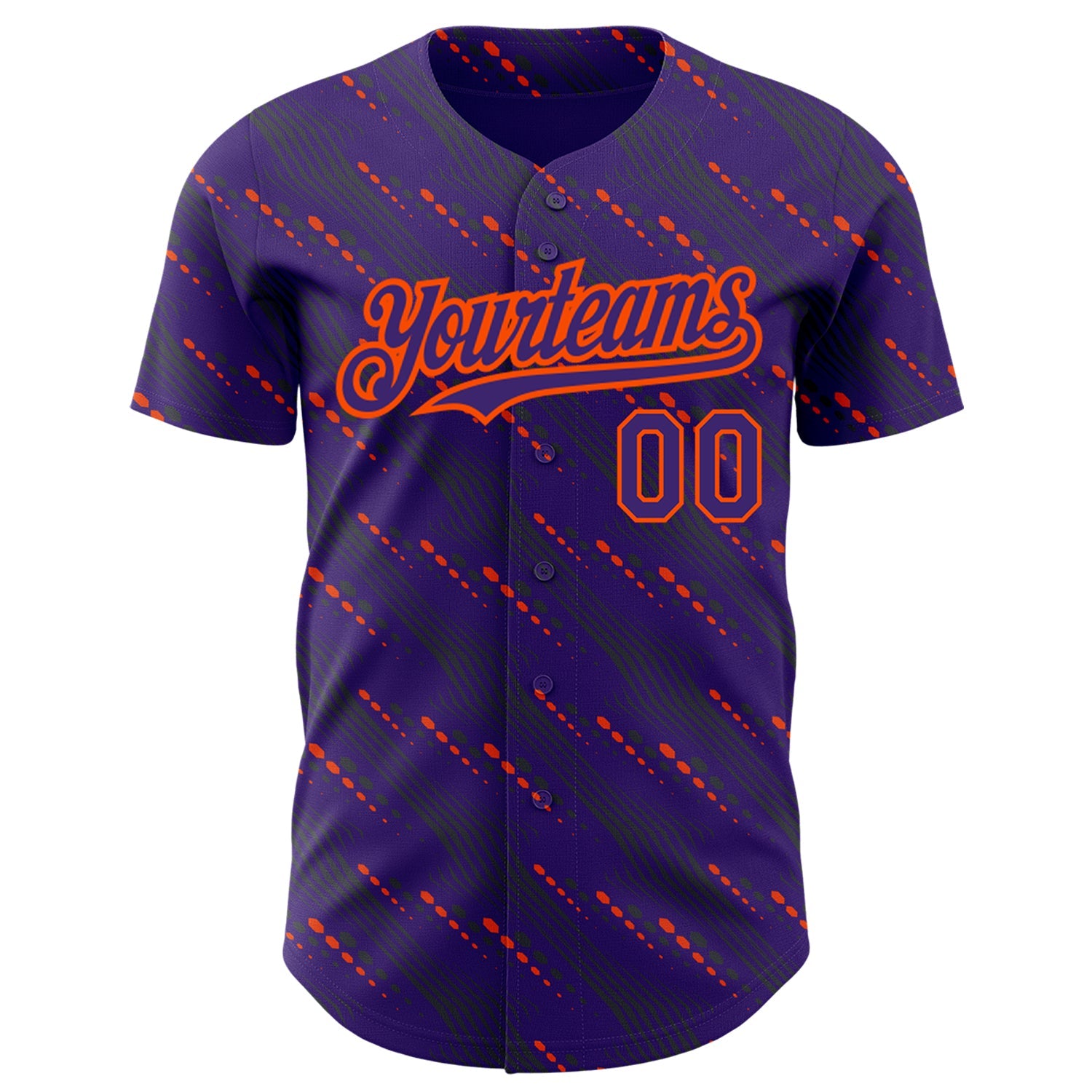 Custom Purple Orange 3D Pattern Design Slant Lines Authentic Baseball Jersey view 2
