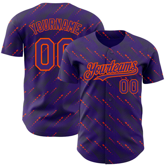 Custom Purple Orange 3D Pattern Design Slant Lines Authentic Baseball Jersey - Main View