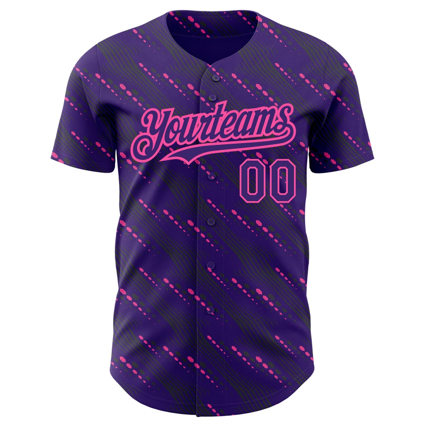 Custom Purple Pink 3D Pattern Design Slant Lines Authentic Baseball Jersey view 2