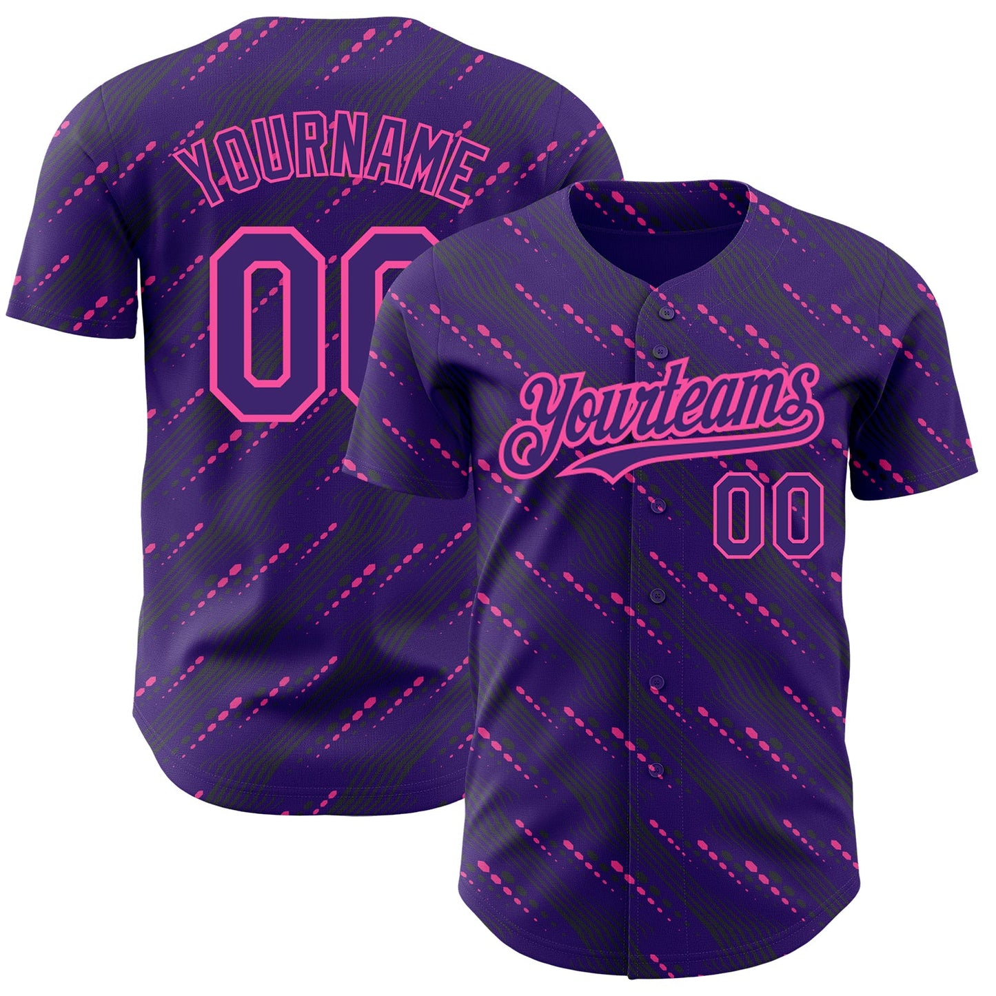 Custom Purple Pink 3D Pattern Design Slant Lines Authentic Baseball Jersey - Main View