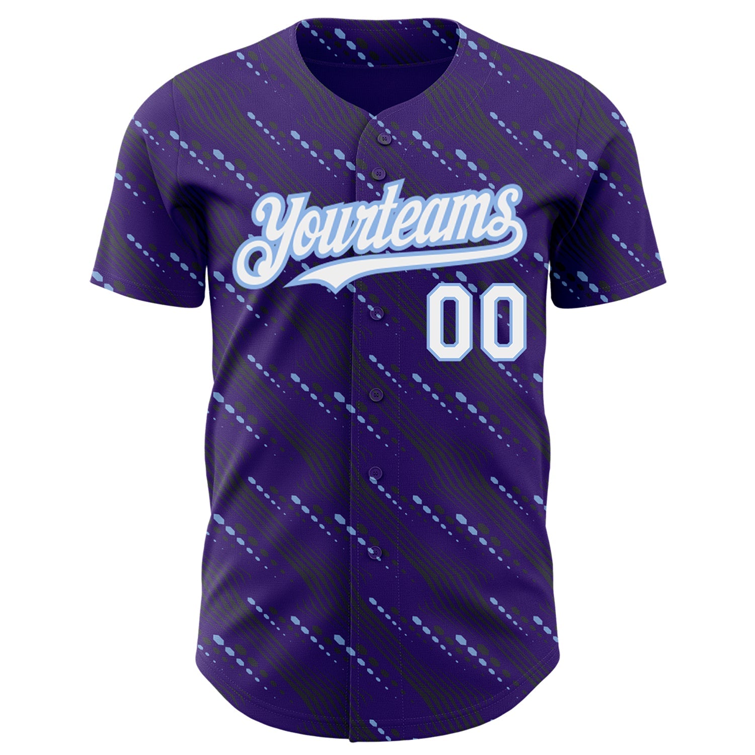 Custom Purple White-Light Blue 3D Pattern Design Slant Lines Authentic Baseball Jersey view 2