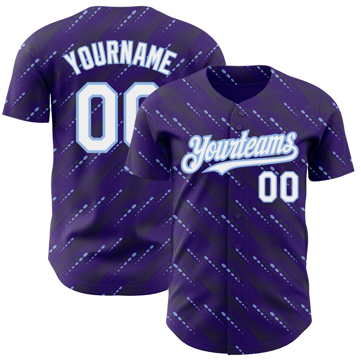 Custom Purple White-Light Blue 3D Pattern Design Slant Lines Authentic Baseball Jersey - Main View