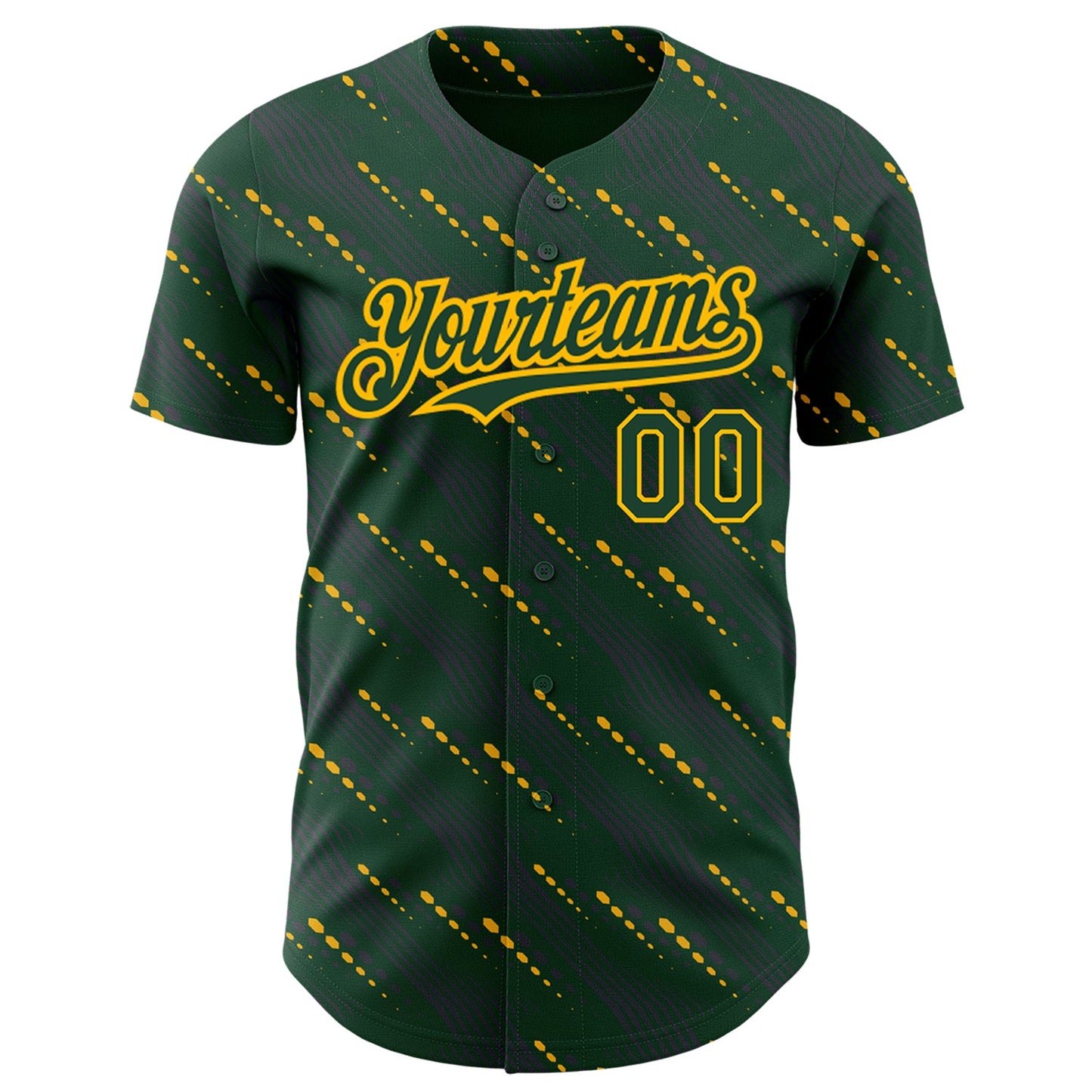 Custom Green Green-Gold 3D Pattern Design Slant Lines Authentic Baseball Jersey view 2