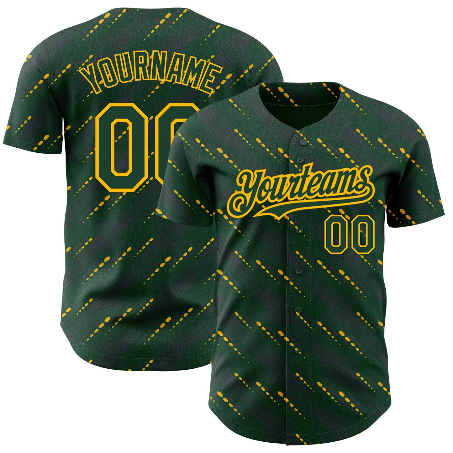 Custom Green Green-Gold 3D Pattern Design Slant Lines Authentic Baseball Jersey - Main View