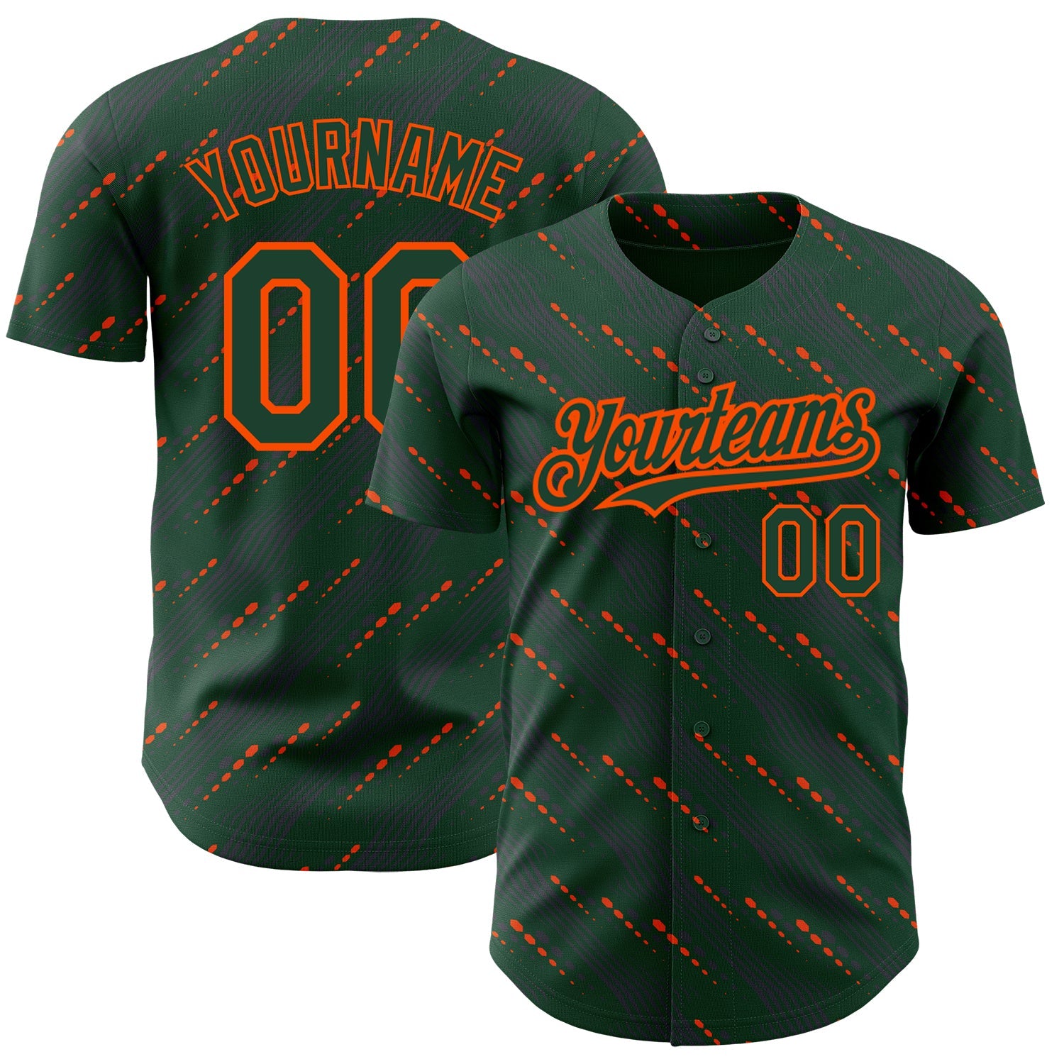 Custom Green Green-Orange 3D Pattern Design Slant Lines Authentic Baseball Jersey - Main View