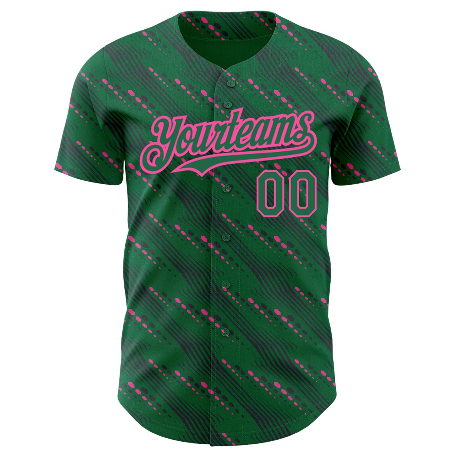 Custom Kelly Green-Pink 3D Pattern Design Slant Lines Authentic Baseball Jersey view 2