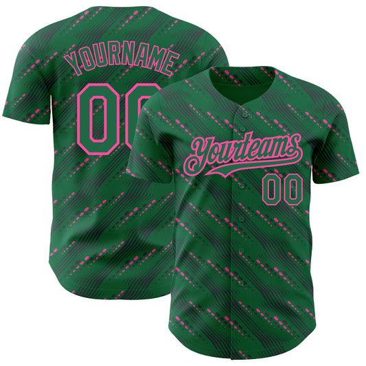 Custom Kelly Green-Pink 3D Pattern Design Slant Lines Authentic Baseball Jersey - Main View