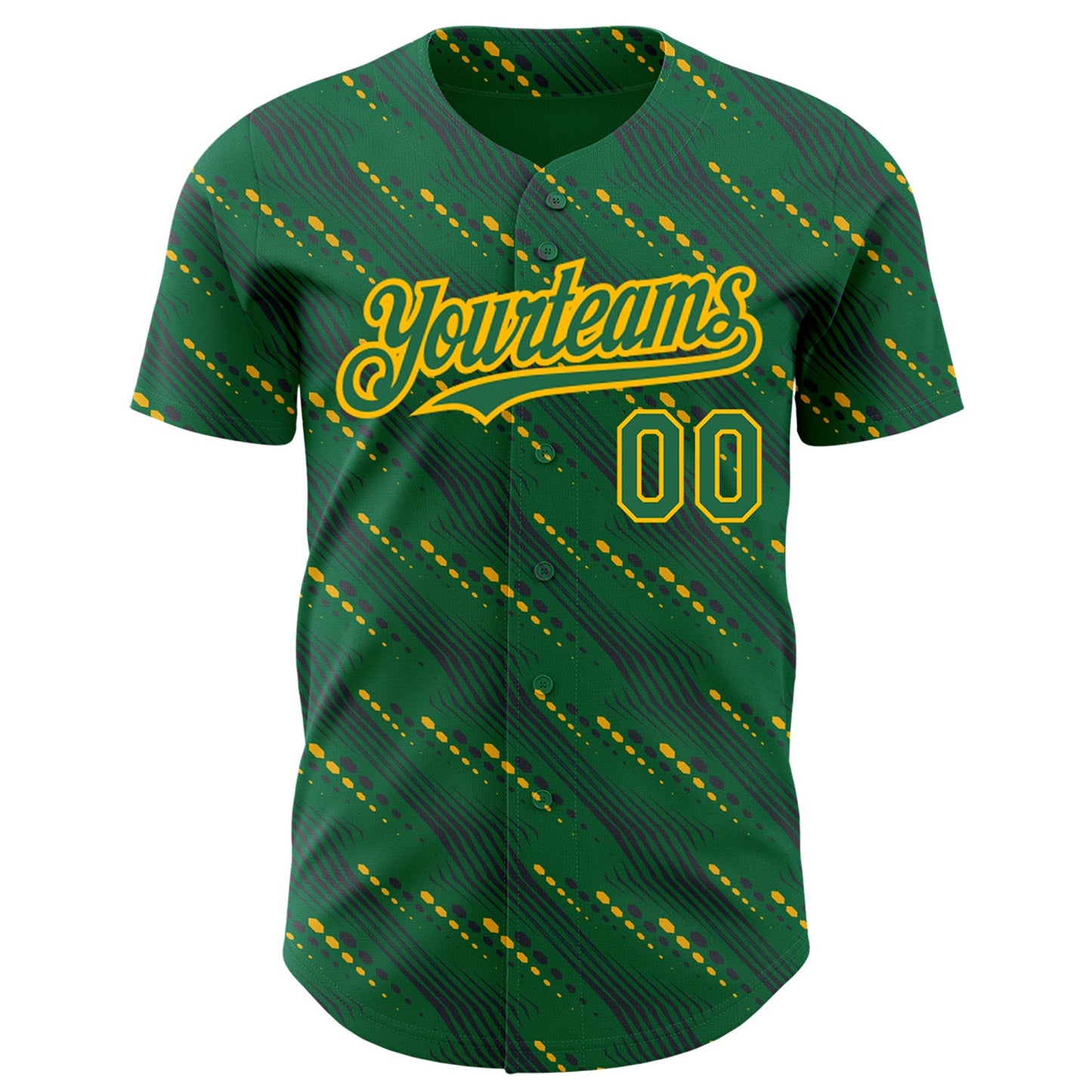 Custom Kelly Green-Gold 3D Pattern Design Slant Lines Authentic Baseball Jersey view 2