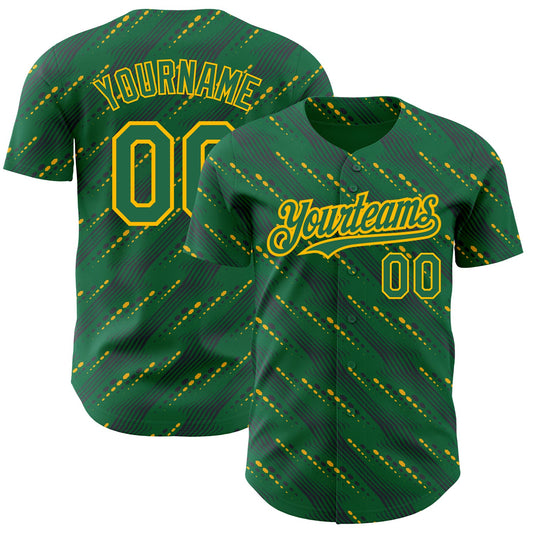 Custom Kelly Green-Gold 3D Pattern Design Slant Lines Authentic Baseball Jersey - Main View