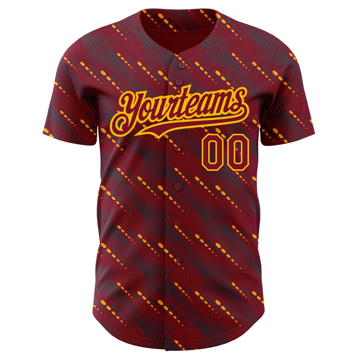 Custom Crimson Gold 3D Pattern Design Slant Lines Authentic Baseball Jersey view 2