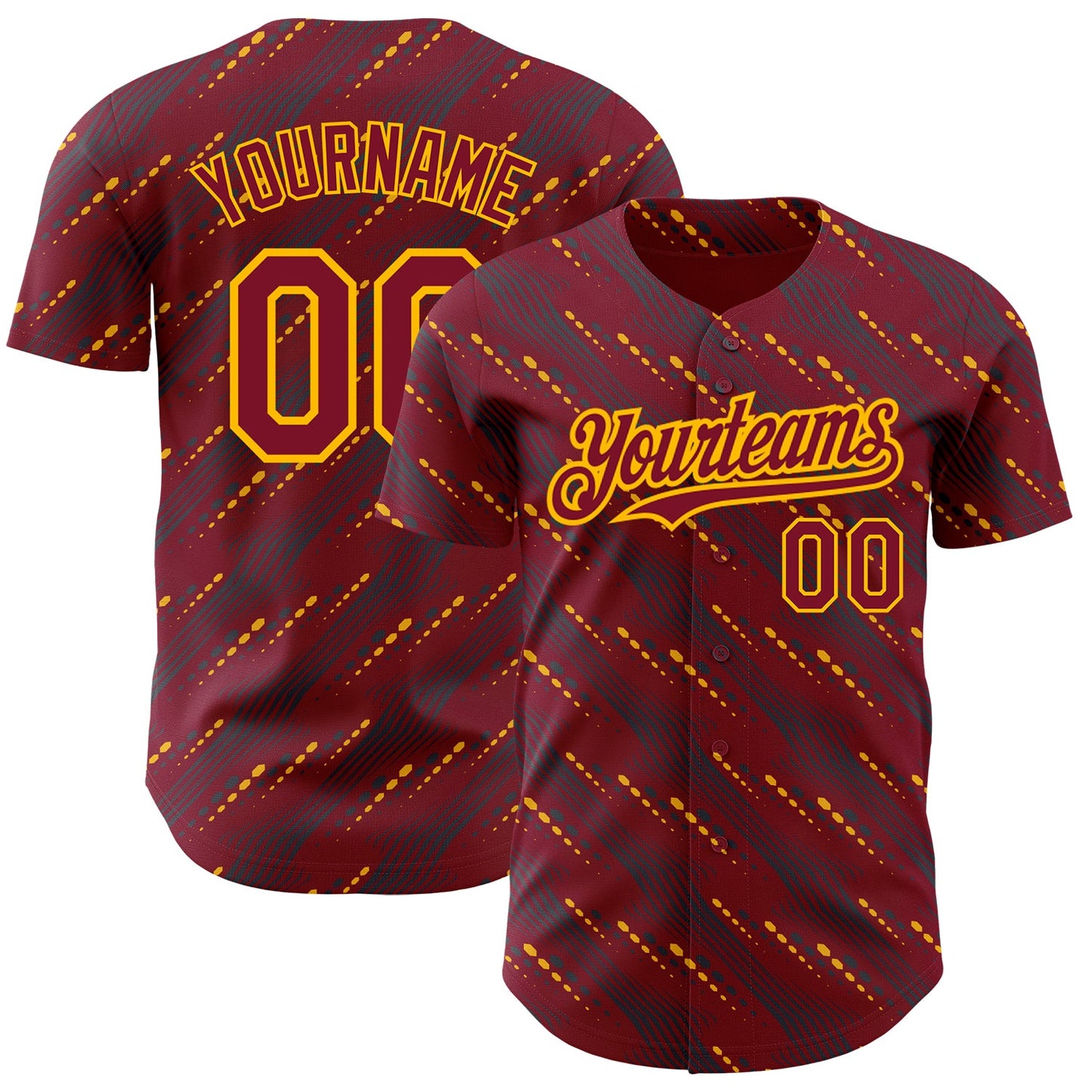 Custom Crimson Gold 3D Pattern Design Slant Lines Authentic Baseball Jersey - Main View