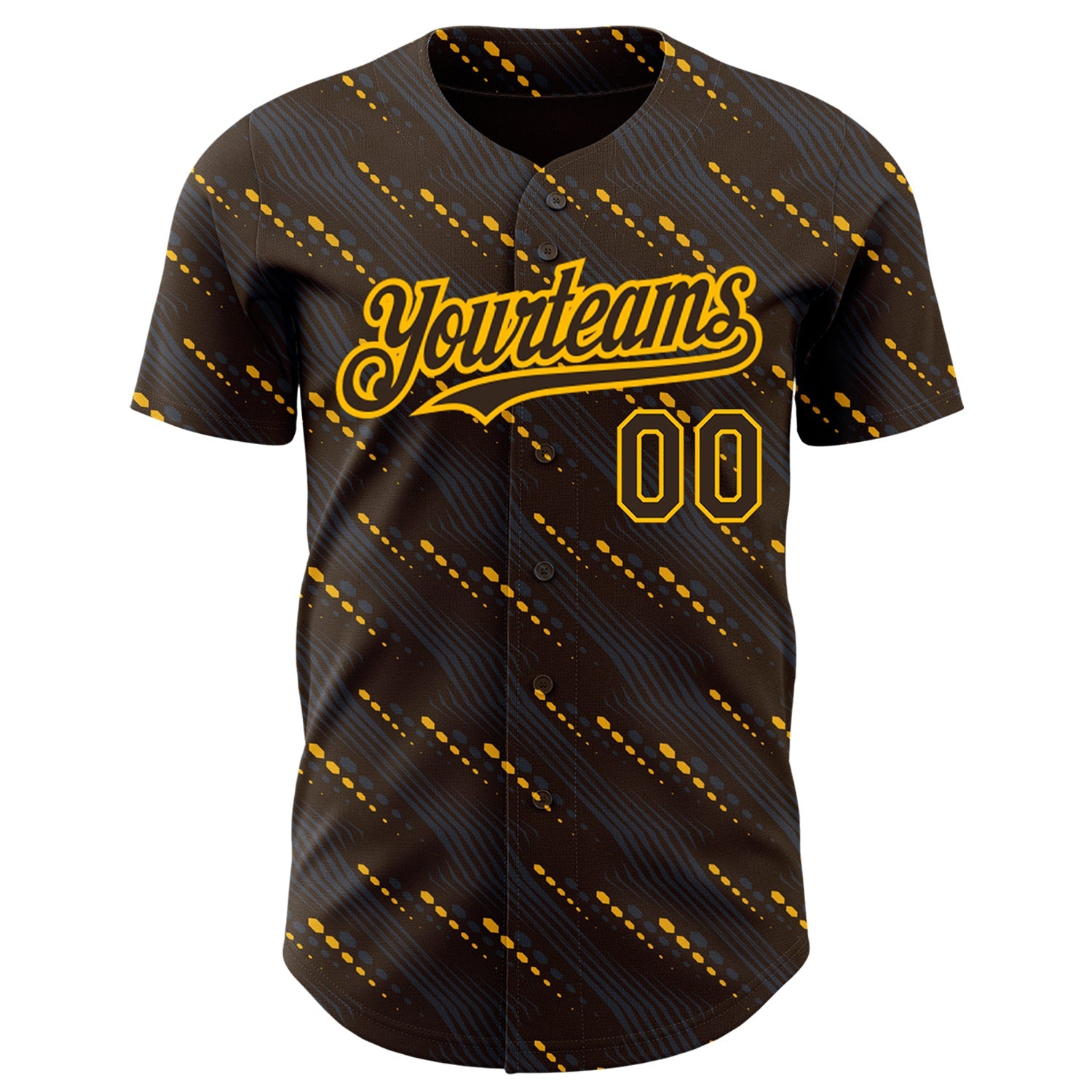 Custom Brown Gold 3D Pattern Design Slant Lines Authentic Baseball Jersey view 2