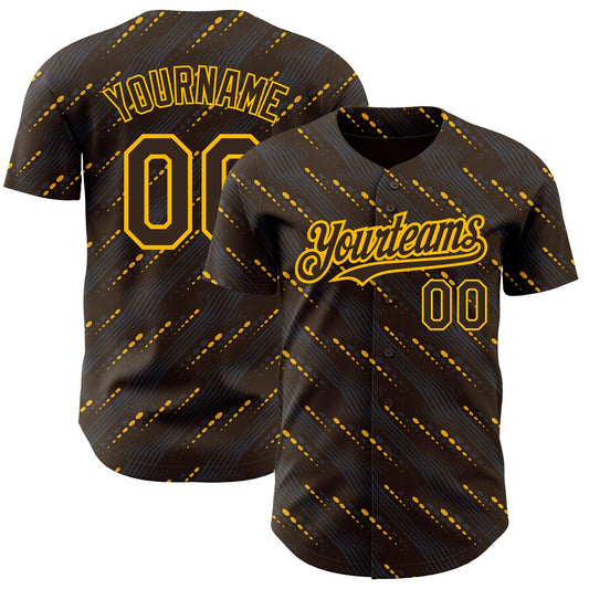 Custom Brown Gold 3D Pattern Design Slant Lines Authentic Baseball Jersey - Main View