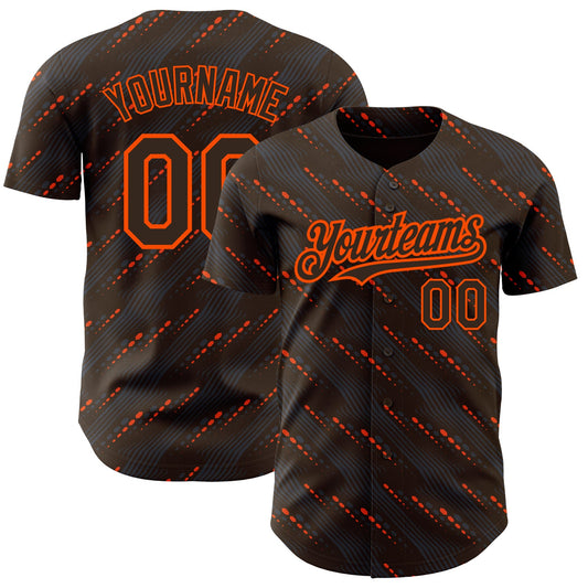 Custom Brown Orange 3D Pattern Design Slant Lines Authentic Baseball Jersey - Main View