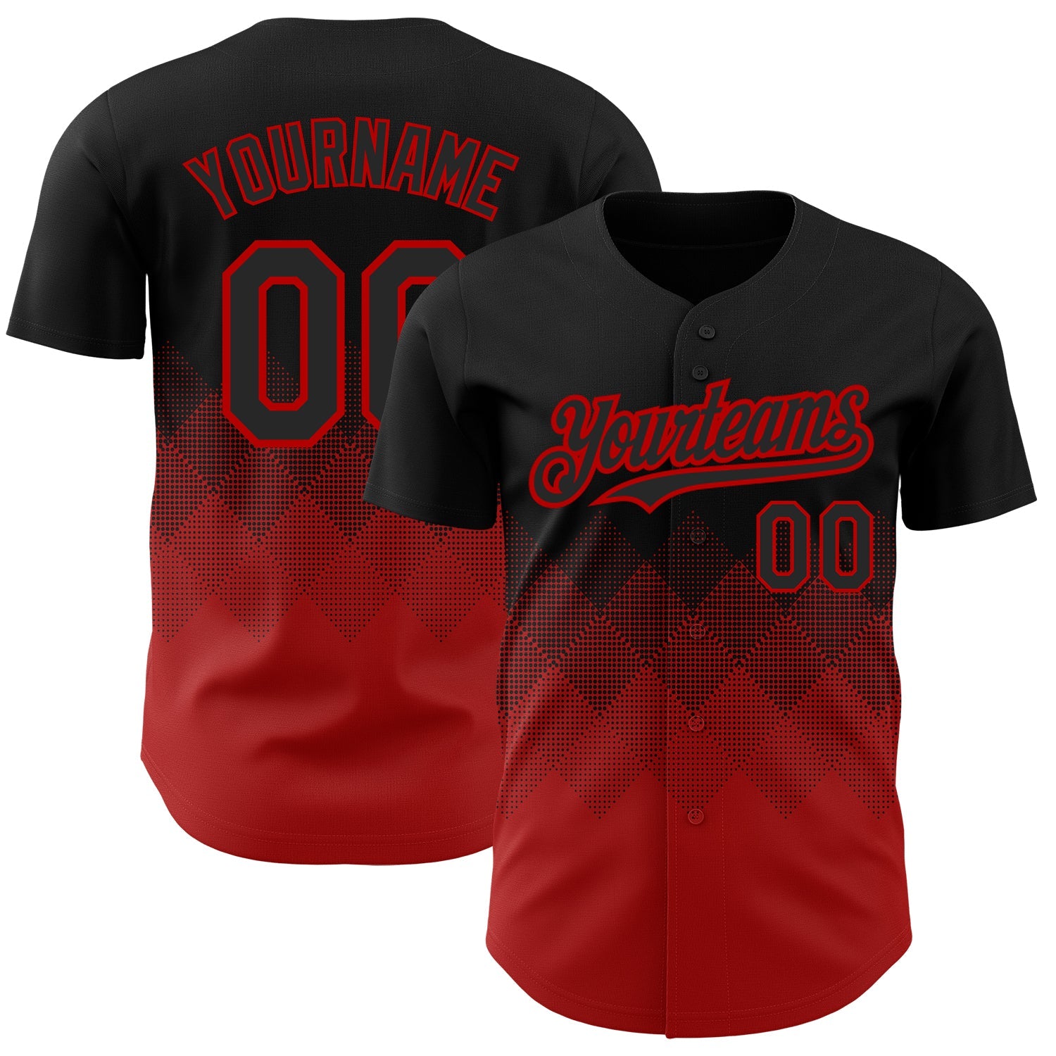 Custom Black Red 3D Pattern Design Gradient Square Shapes Authentic Baseball Jersey - Main View