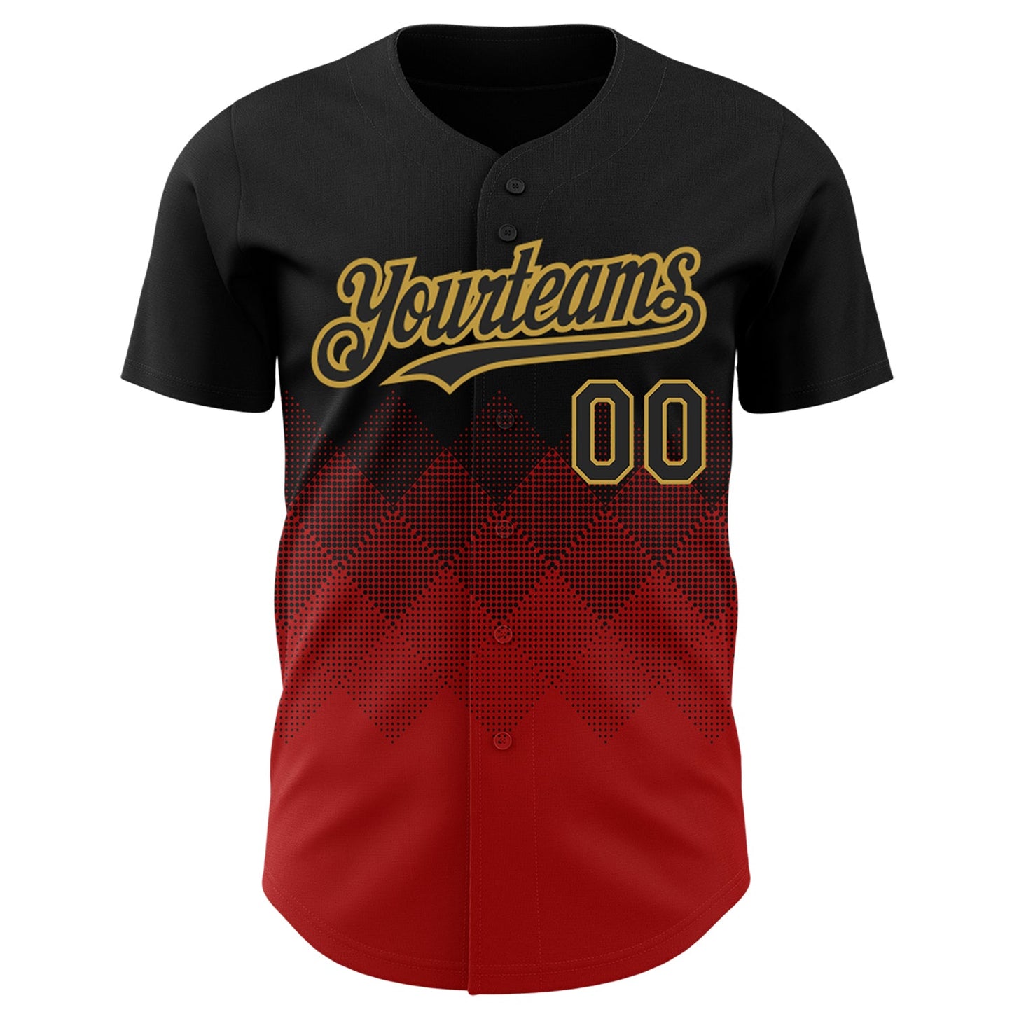 Custom Black Red-Old Gold 3D Pattern Design Gradient Square Shapes Authentic Baseball Jersey view 2