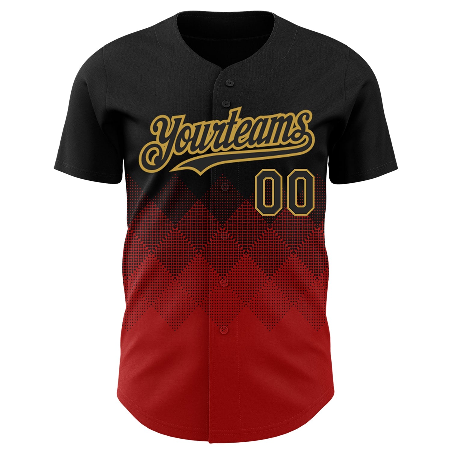 Custom Black Red-Old Gold 3D Pattern Design Gradient Square Shapes Authentic Baseball Jersey view 2