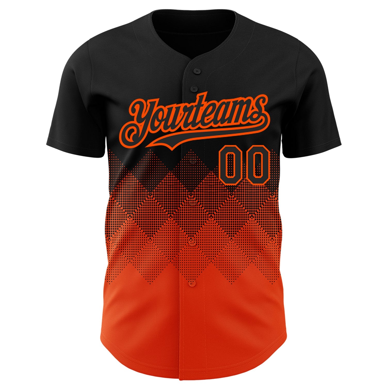 Custom Black Orange 3D Pattern Design Gradient Square Shapes Authentic Baseball Jersey view 2
