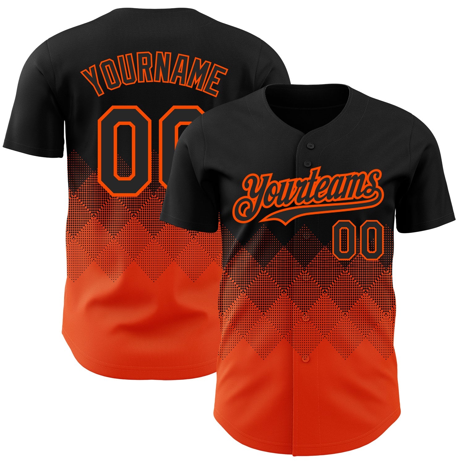 Custom Black Orange 3D Pattern Design Gradient Square Shapes Authentic Baseball Jersey - Main View