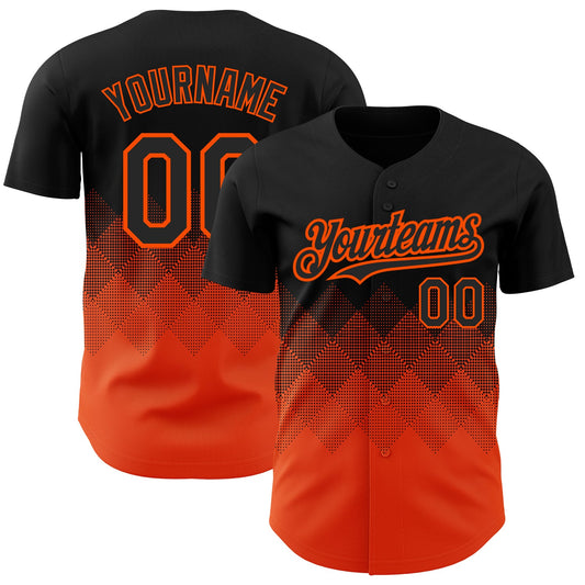 Custom Black Orange 3D Pattern Design Gradient Square Shapes Authentic Baseball Jersey - Main View