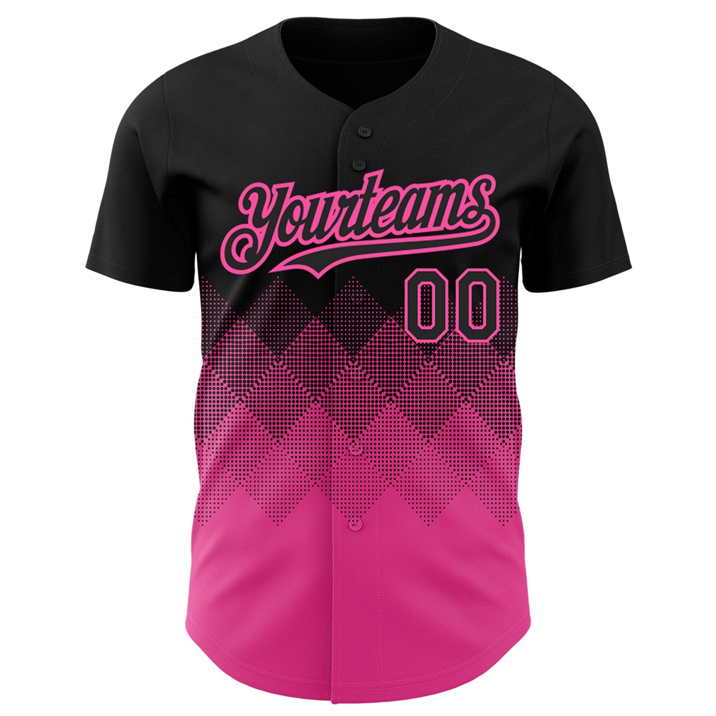 Custom Black Pink 3D Pattern Design Gradient Square Shapes Authentic Baseball Jersey view 2