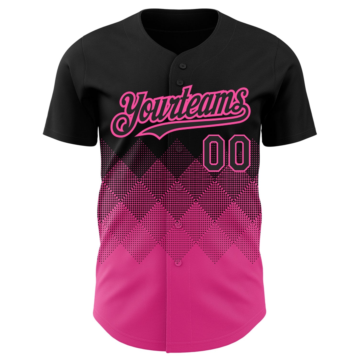 Custom Black Pink 3D Pattern Design Gradient Square Shapes Authentic Baseball Jersey view 2
