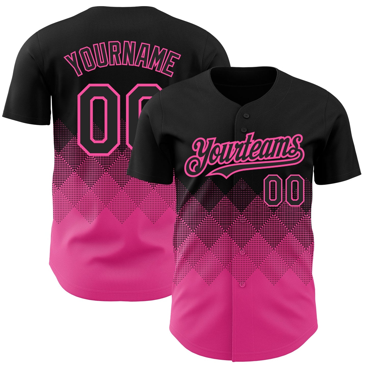 Custom Black Pink 3D Pattern Design Gradient Square Shapes Authentic Baseball Jersey - Main View