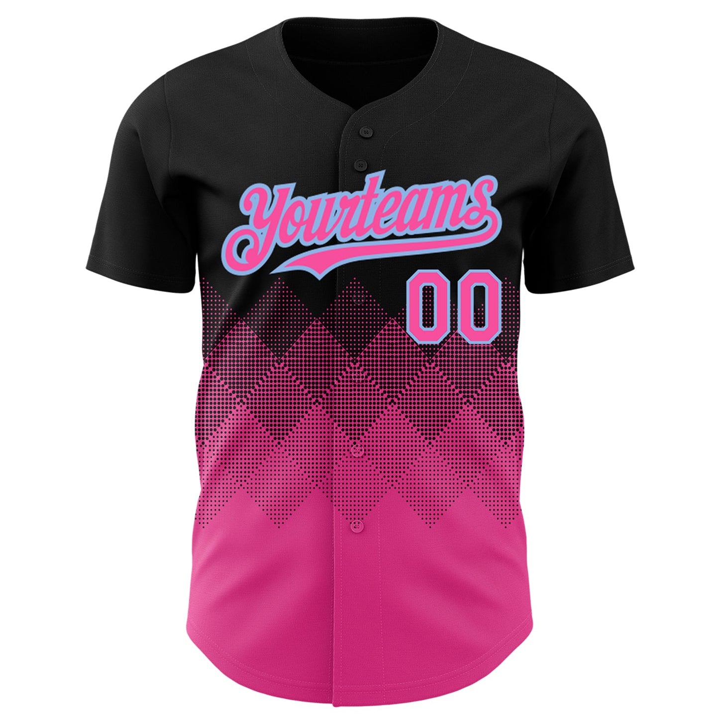 Custom Black Pink-Light Blue 3D Pattern Design Gradient Square Shapes Authentic Baseball Jersey view 2