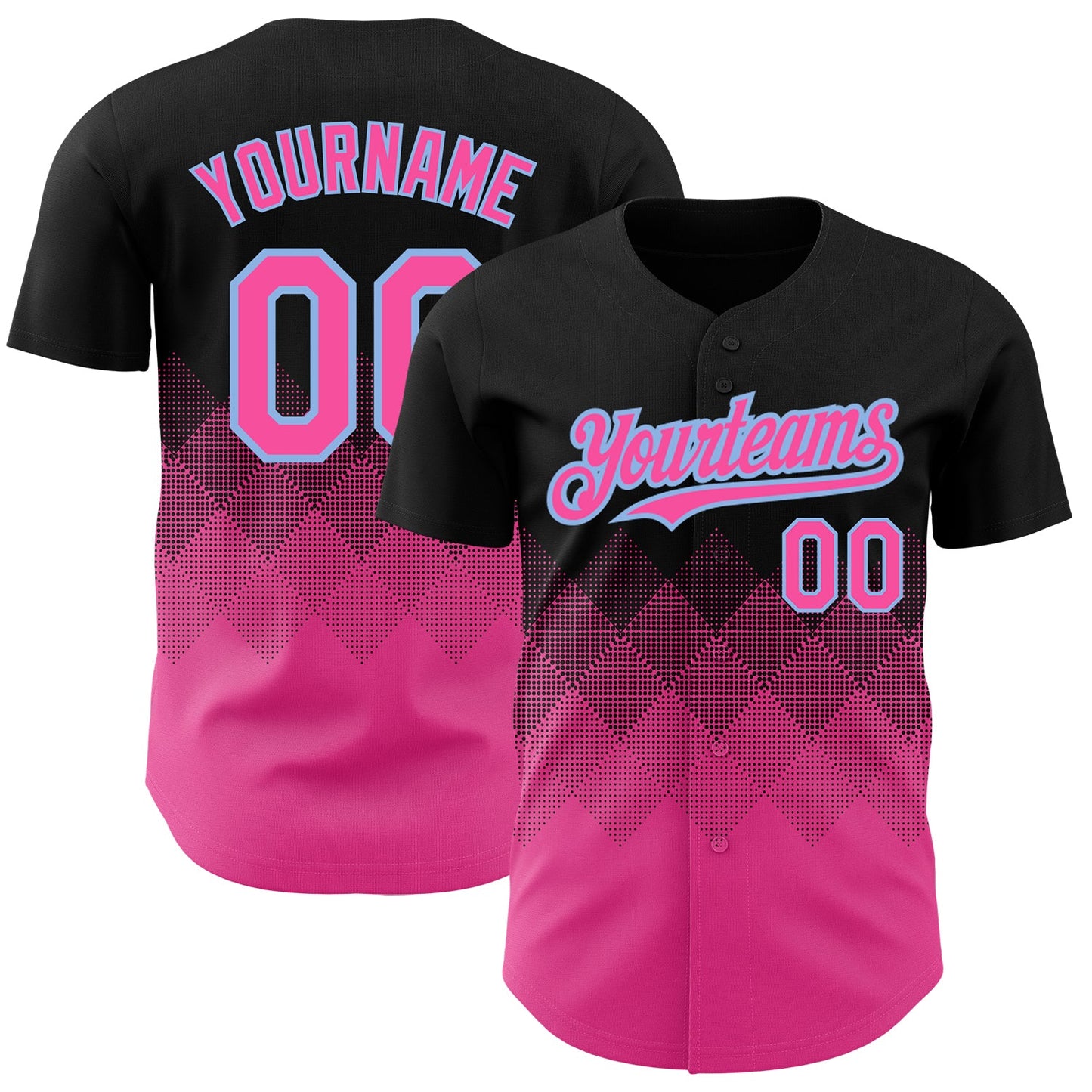 Custom Black Pink-Light Blue 3D Pattern Design Gradient Square Shapes Authentic Baseball Jersey - Main View