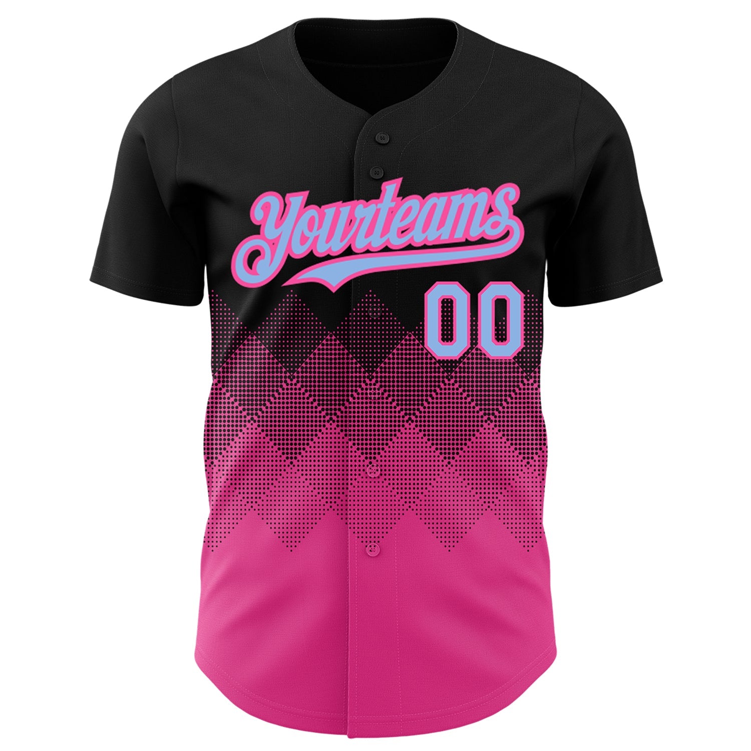 Custom Black Light Blue-Pink 3D Pattern Design Gradient Square Shapes Authentic Baseball Jersey view 2