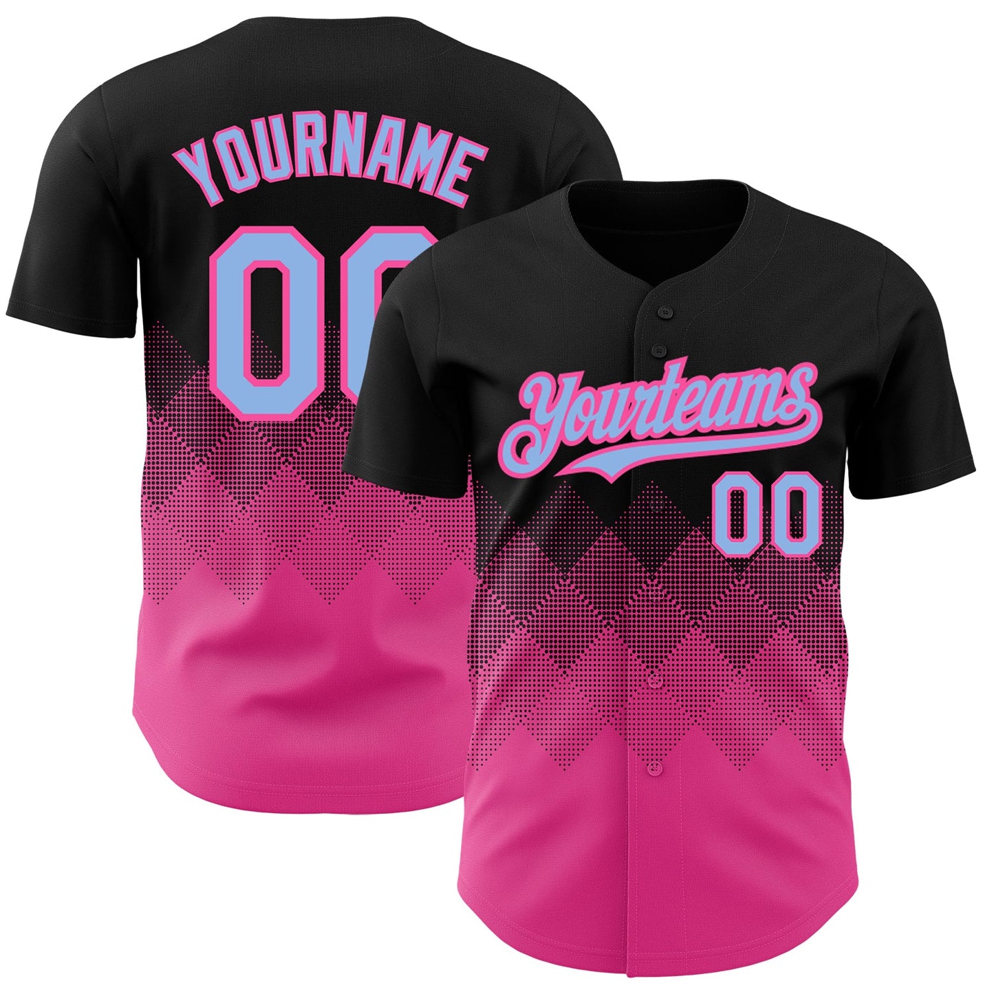Custom Black Light Blue-Pink 3D Pattern Design Gradient Square Shapes Authentic Baseball Jersey - Main View