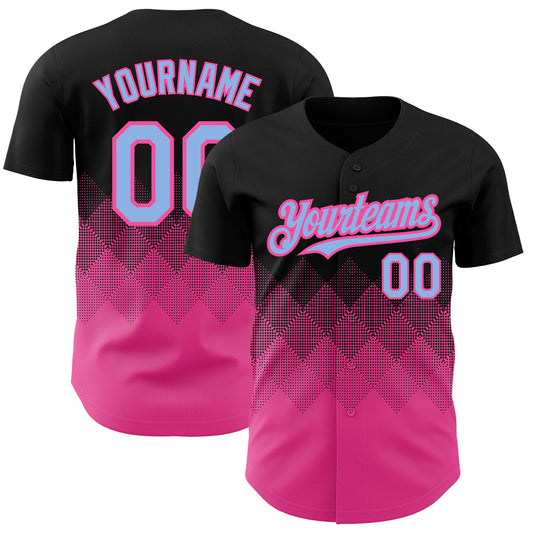 Custom Black Light Blue-Pink 3D Pattern Design Gradient Square Shapes Authentic Baseball Jersey - Main View