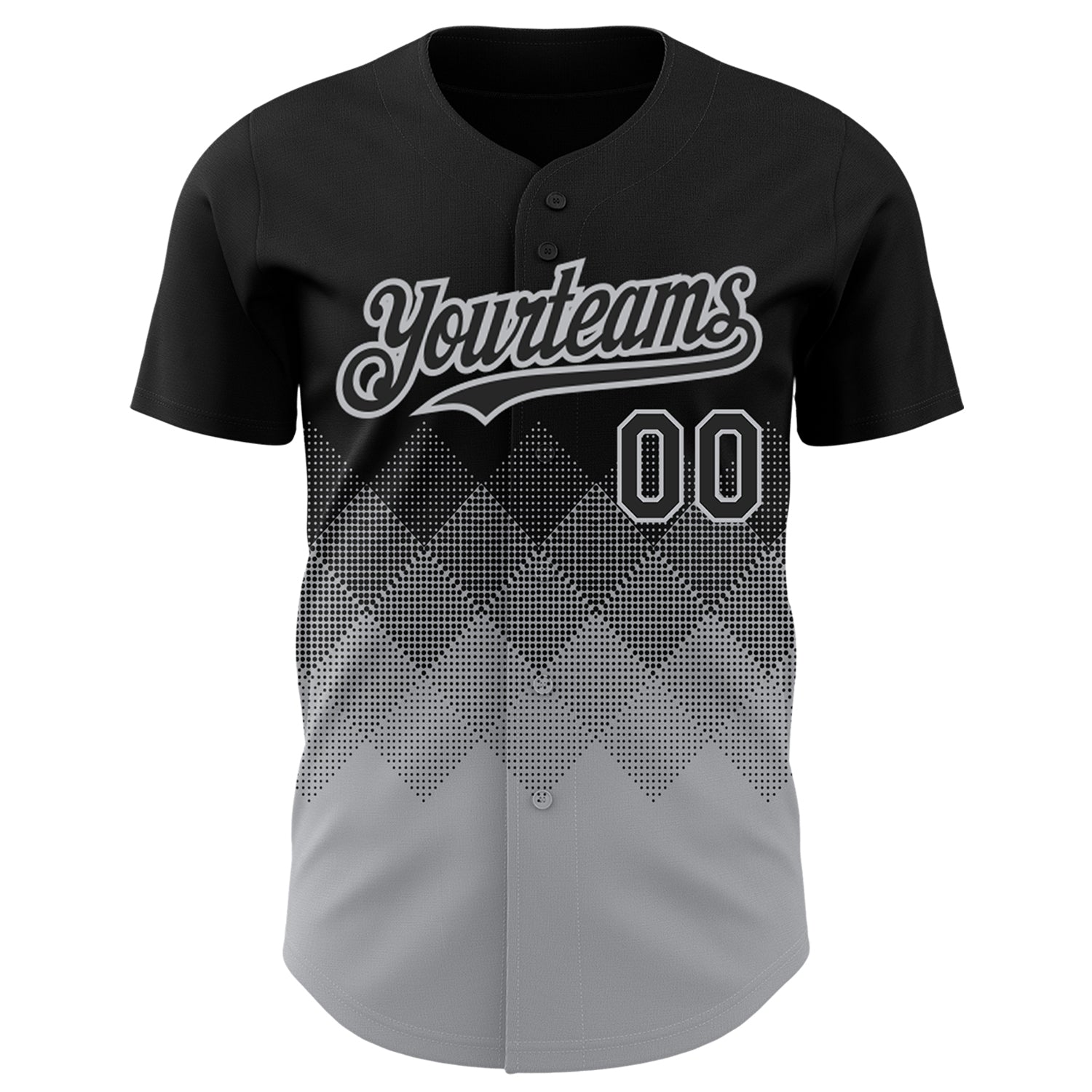 Custom Black Gray 3D Pattern Design Gradient Square Shapes Authentic Baseball Jersey view 2