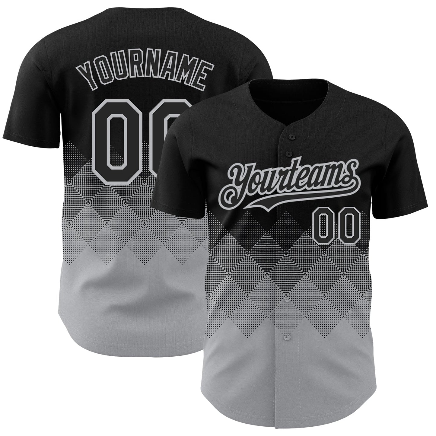 Custom Black Gray 3D Pattern Design Gradient Square Shapes Authentic Baseball Jersey - Main View