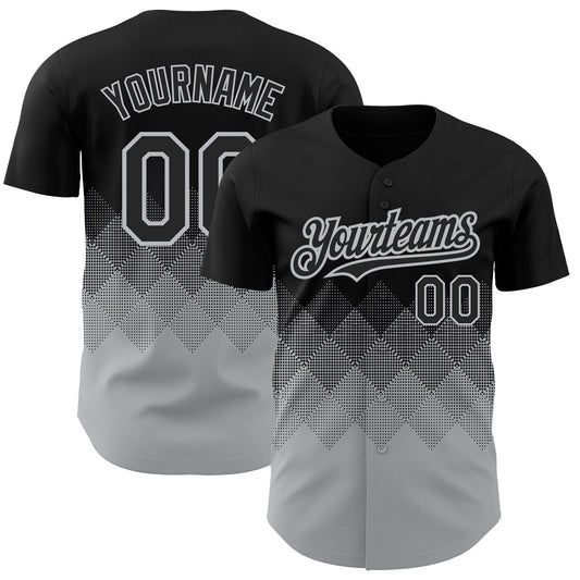 Custom Black Gray 3D Pattern Design Gradient Square Shapes Authentic Baseball Jersey - Main View
