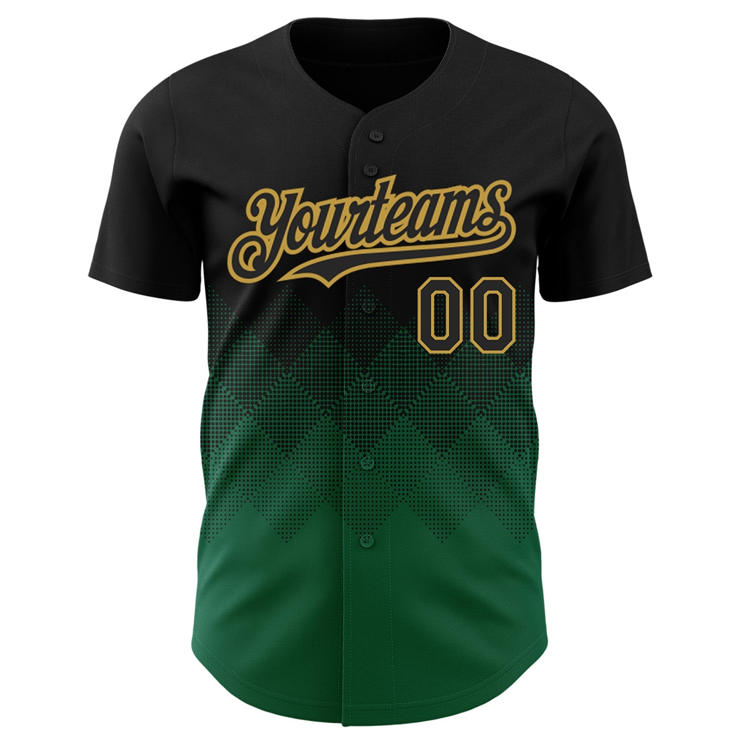 Custom Black Kelly Green-Old Gold 3D Pattern Design Gradient Square Shapes Authentic Baseball Jersey view 2