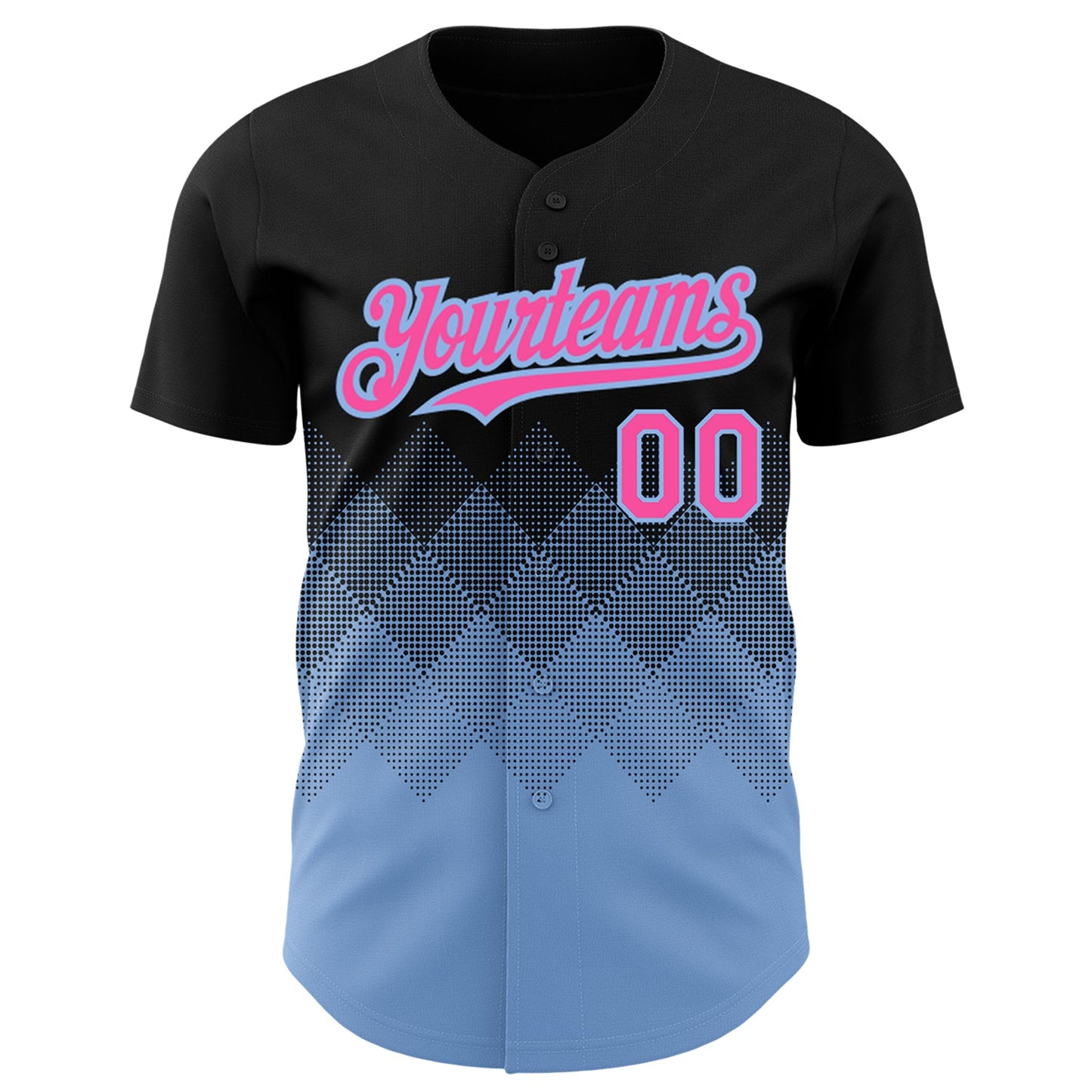 Custom Black Pink-Light Blue 3D Pattern Design Gradient Square Shapes Authentic Baseball Jersey view 2