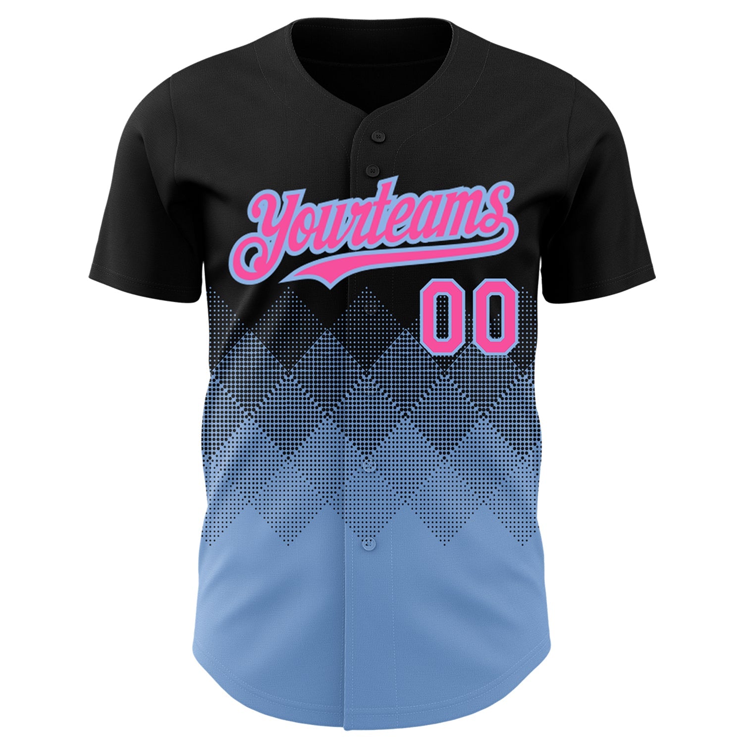 Custom Black Pink-Light Blue 3D Pattern Design Gradient Square Shapes Authentic Baseball Jersey view 2