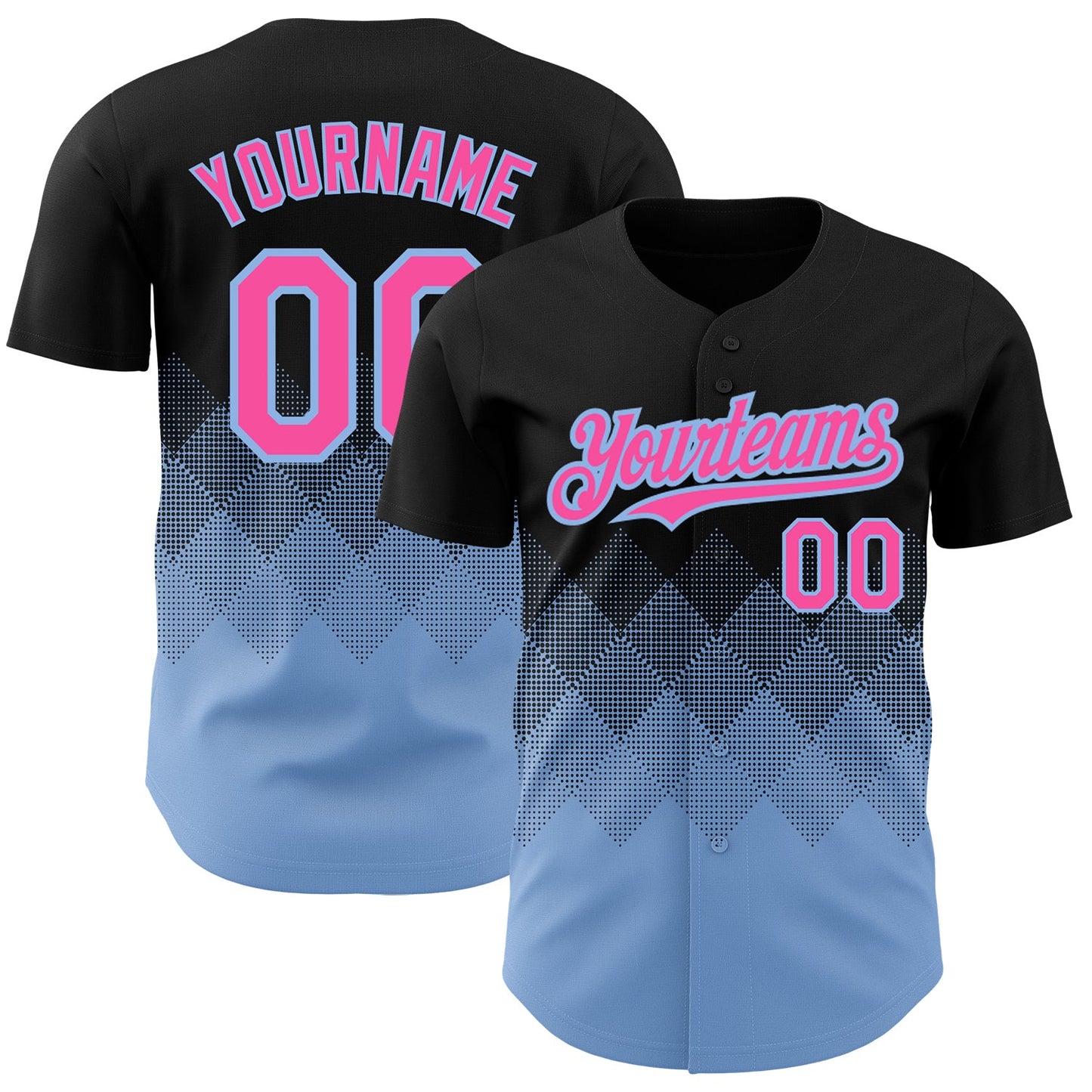 Custom Black Pink-Light Blue 3D Pattern Design Gradient Square Shapes Authentic Baseball Jersey - Main View