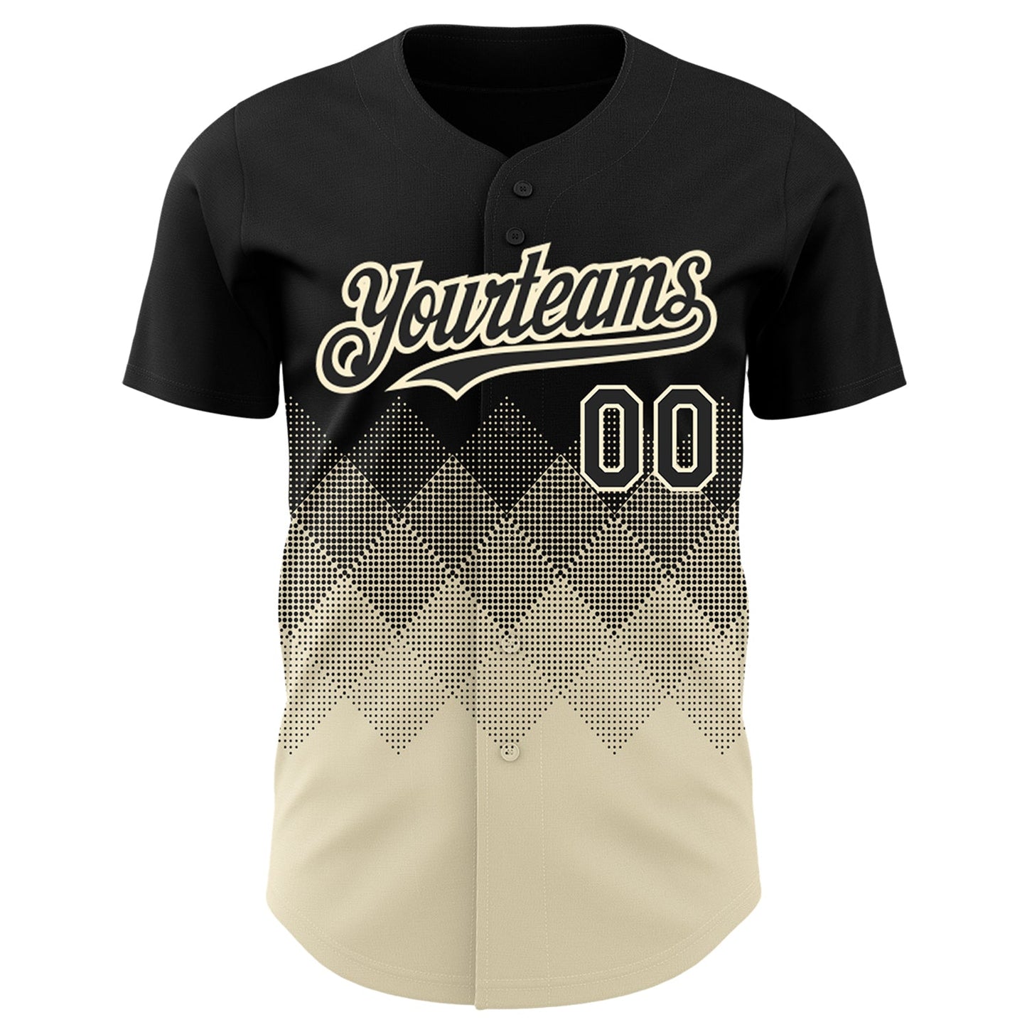Custom Black Cream 3D Pattern Design Gradient Square Shapes Authentic Baseball Jersey view 2