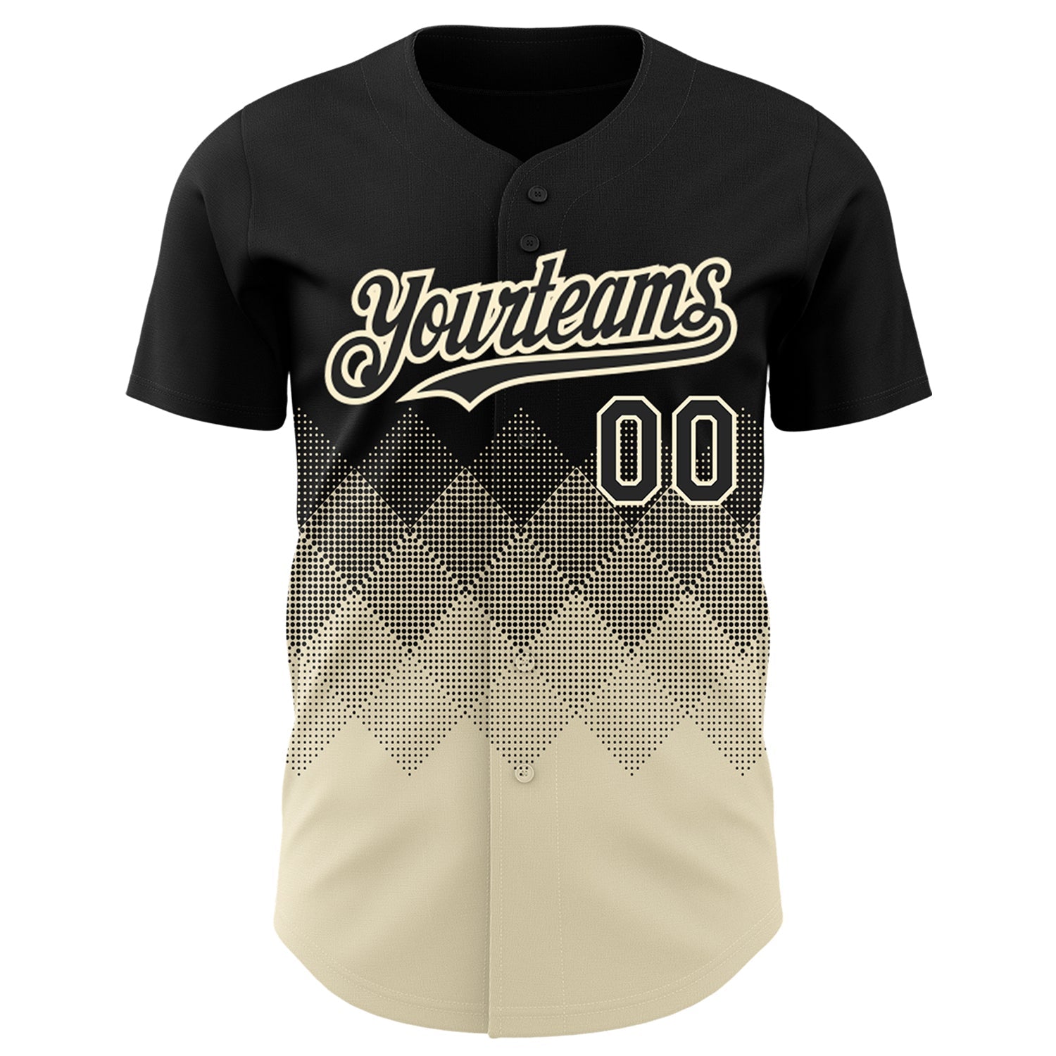 Custom Black Cream 3D Pattern Design Gradient Square Shapes Authentic Baseball Jersey view 2