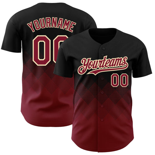 Custom Black Crimson-City Cream 3D Pattern Design Gradient Square Shapes Authentic Baseball Jersey - Main View