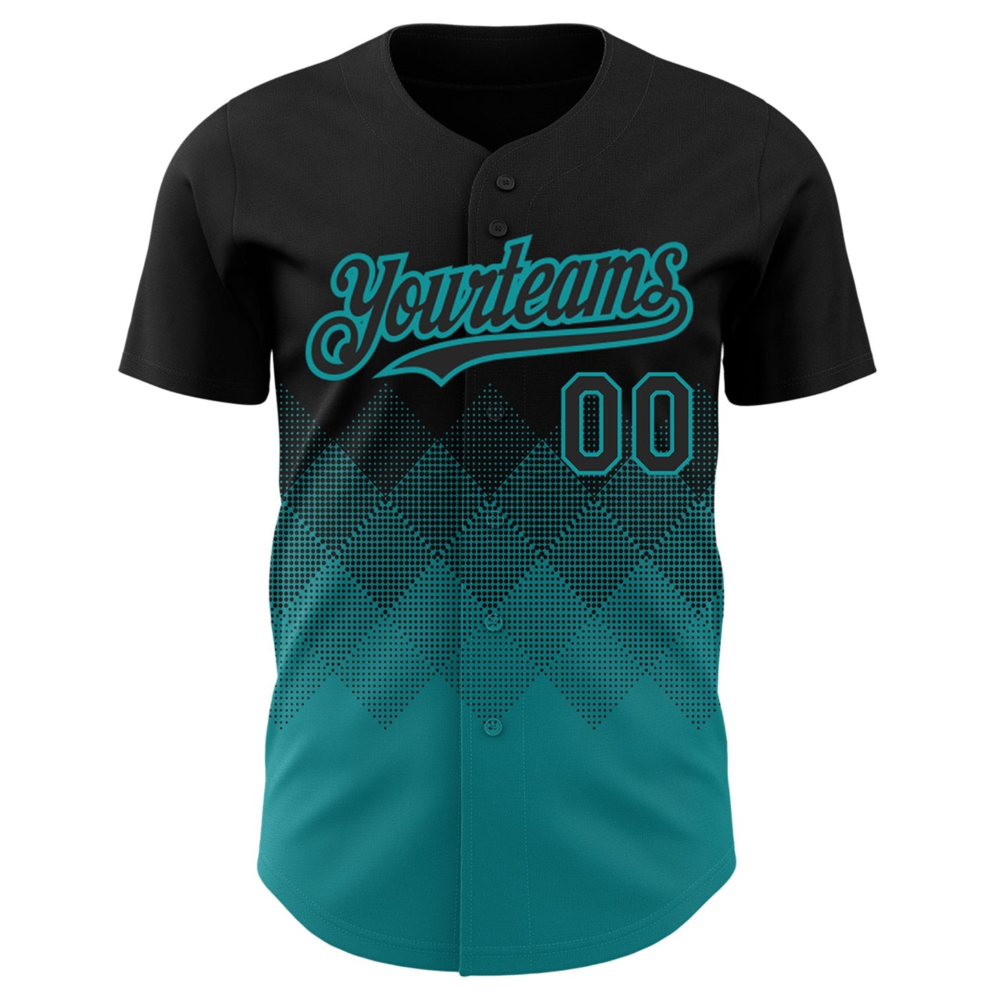 Custom Black Teal 3D Pattern Design Gradient Square Shapes Authentic Baseball Jersey view 2
