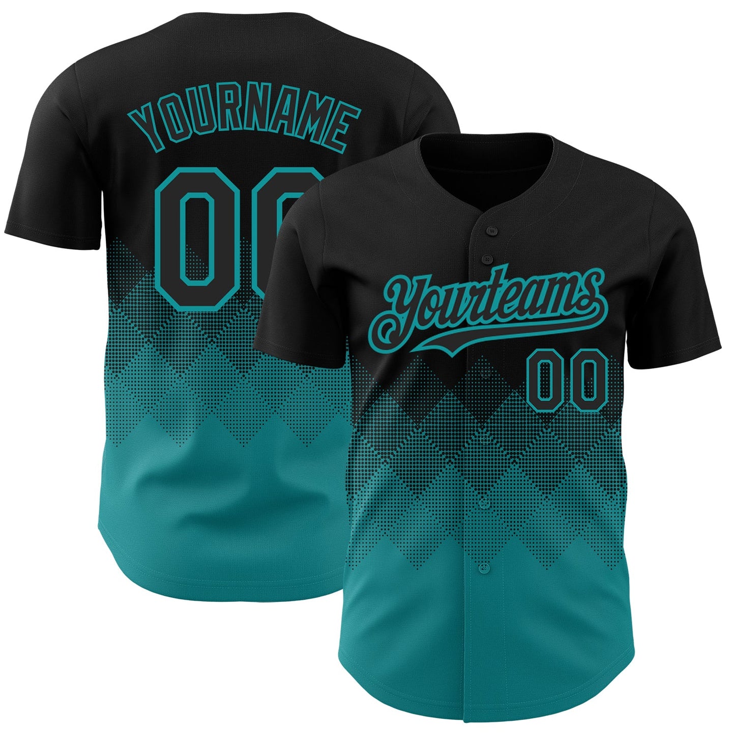 Custom Black Teal 3D Pattern Design Gradient Square Shapes Authentic Baseball Jersey - Main View
