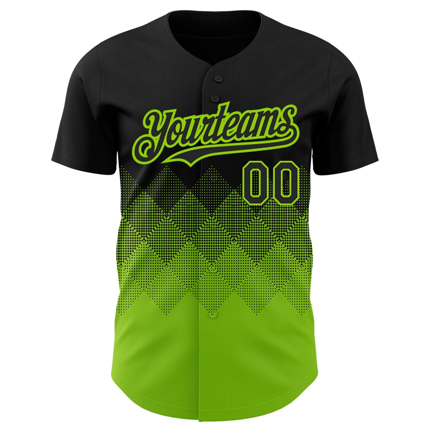 Custom Black Neon Green 3D Pattern Design Gradient Square Shapes Authentic Baseball Jersey view 2